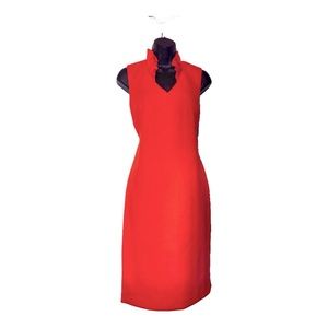 Calvin Klein orange Scuba V-Neck Ruffle Collar Sleeveless Scuba Sheath Dress